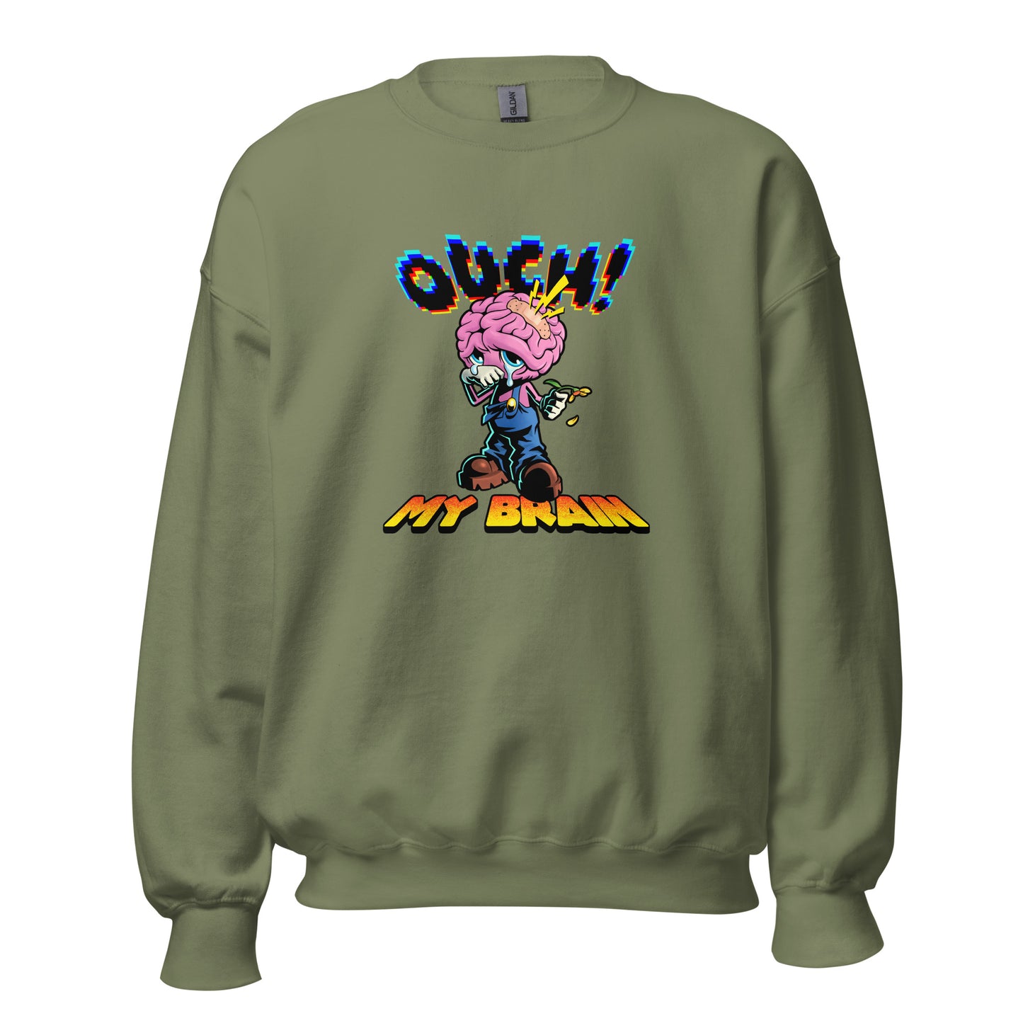 'OUCH! MY BRAIN' Green Crewneck Sweatshirt
